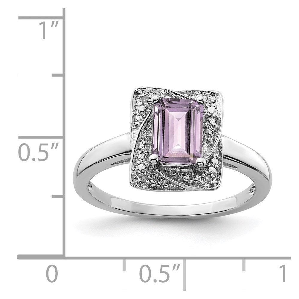 Sterling Silver Rhodium Diam. & Pink Quartz Ring