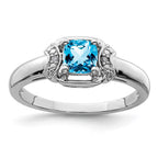 Sterling Silver Rhodium Diam. & Light Blue Topaz Ring