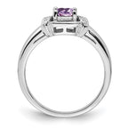 Sterling Silver Rhodium Diam. & Pink Quartz Ring