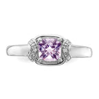 Sterling Silver Rhodium Diam. & Pink Quartz Ring