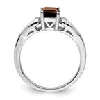 Sterling Silver Rhodium Diam. & Smoky Quartz Ring