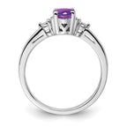 Sterling Silver Rhodium-plated Diamond & Amethyst Ring