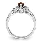 Sterling Silver Rhodium Diam. & Smoky Quartz Ring