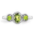 Sterling Silver Rhodium Peridot Diam. Ring