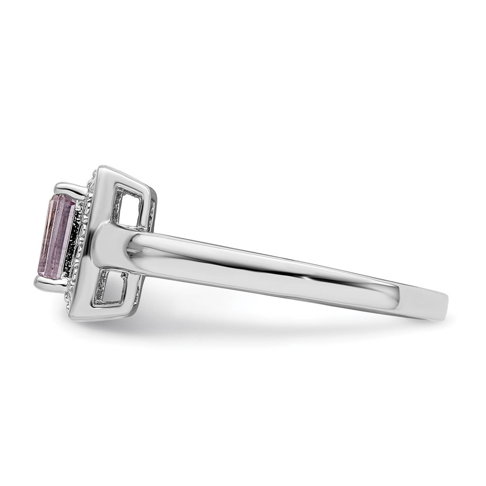 Sterling Silver Rhodium Pink Quartz Diam. Ring