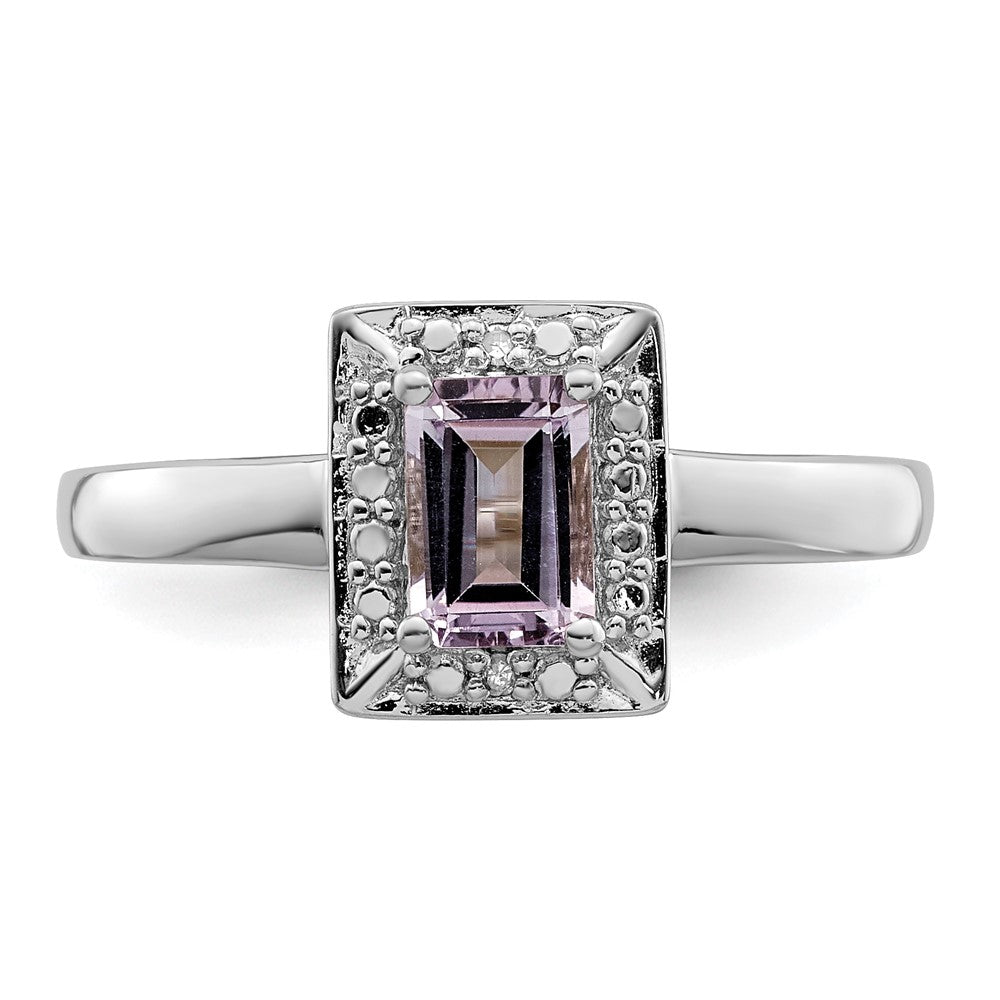 Sterling Silver Rhodium Pink Quartz Diam. Ring
