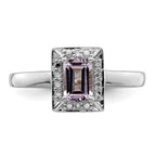 Sterling Silver Rhodium Pink Quartz Diam. Ring