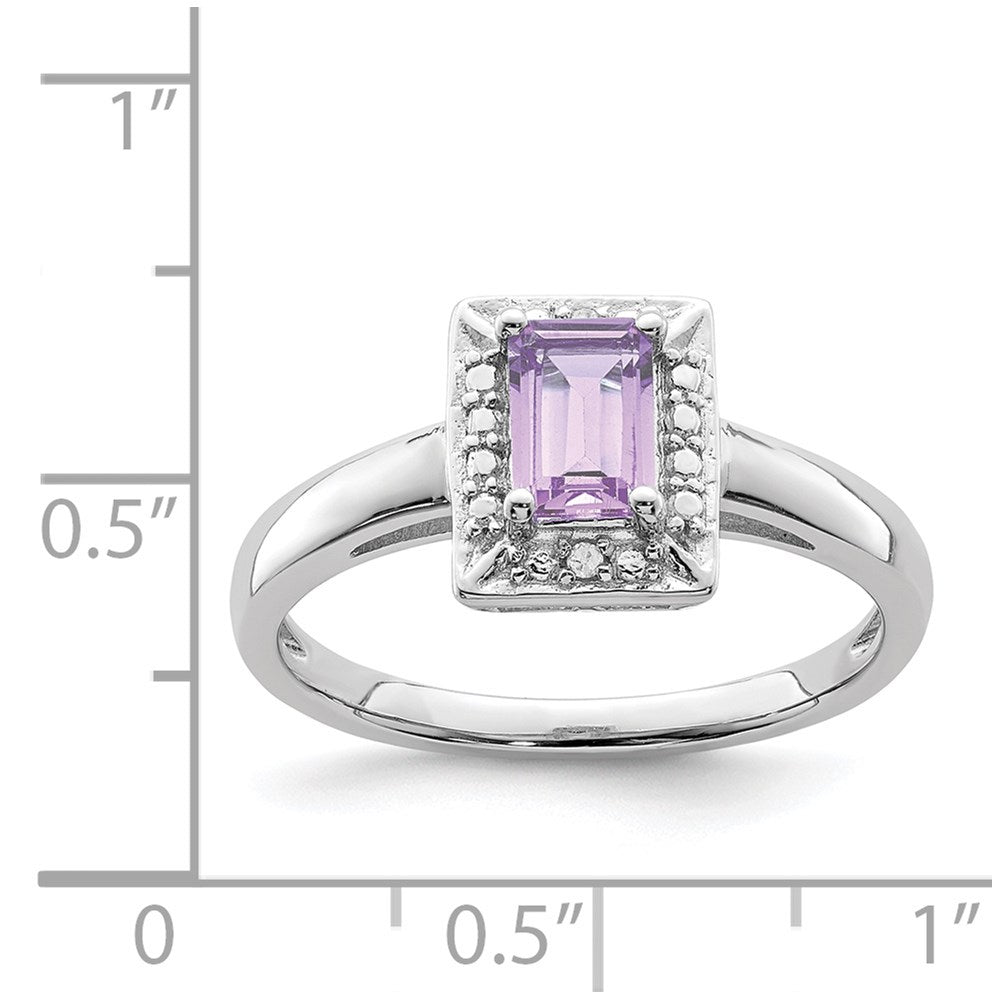 Sterling Silver Rhodium Pink Quartz Diam. Ring