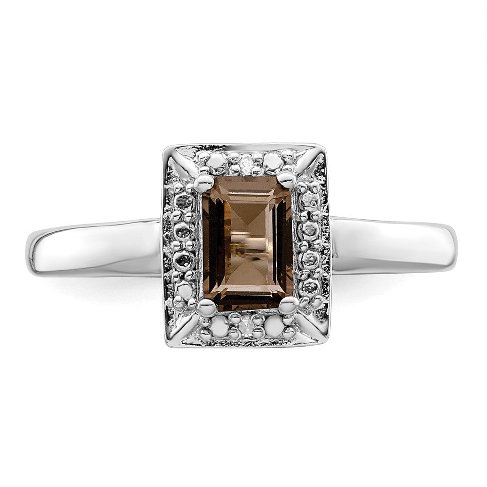 Sterling Silver Rhodium Smoky Quartz Diam. Ring