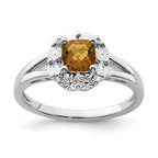 Sterling Silver Rhodium Whiskey Quartz Diam. Ring