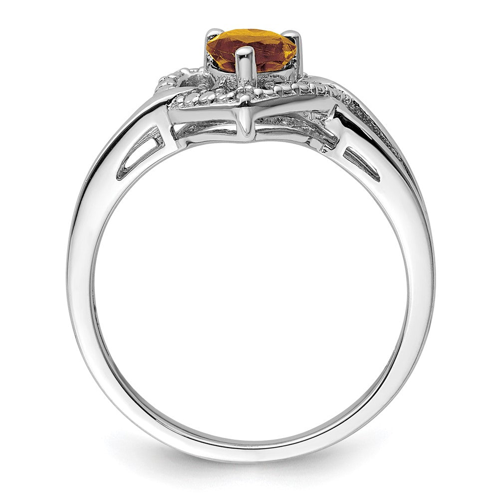 Sterling Silver Rhodium Whiskey Quartz Diam. Ring