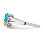 Sterling Silver Rhodium Blue Topaz & Citrine Diam. Ring