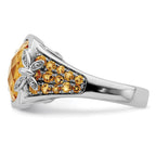 Sterling Silver Rhodium Diam. and Citrine Ring