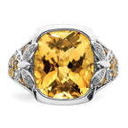 Sterling Silver Rhodium Diam. and Citrine Ring