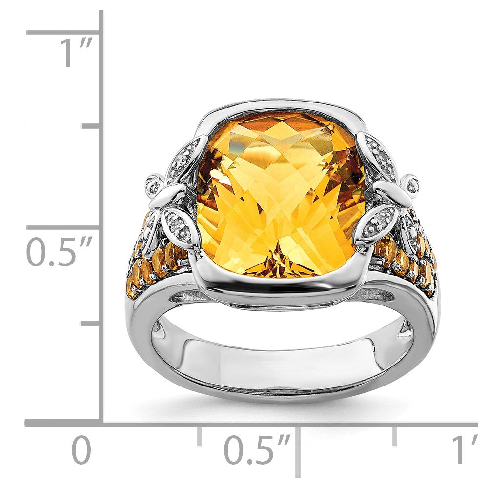 Sterling Silver Rhodium Diam. and Citrine Ring
