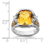 Sterling Silver Rhodium Diam. and Citrine Ring