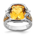 Sterling Silver Rhodium Diam. and Citrine Ring