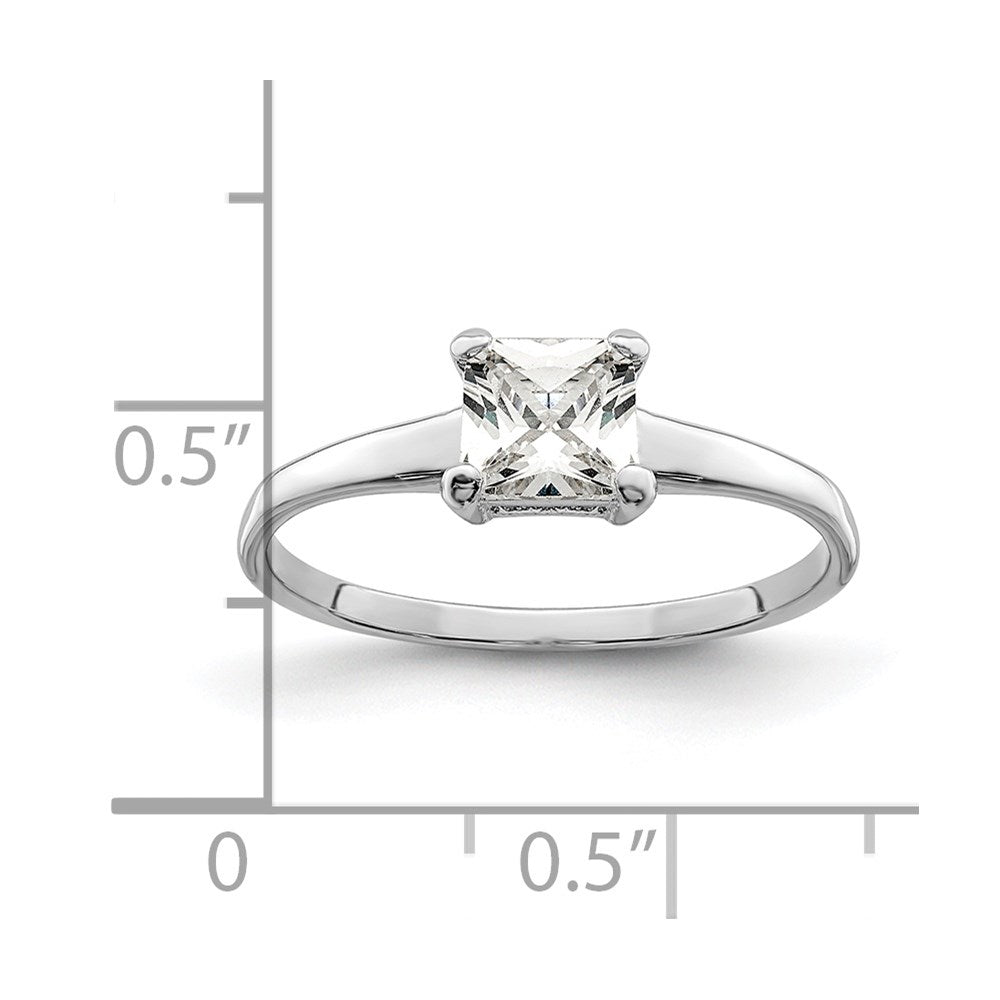 Sterling Silver Rhodium-plated Solitaire Princess CZ Ring