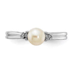 Sterling Silver Rhodium Plated Diamond and FW Cultured Pearl Ring