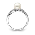 Sterling Silver Rhodium Plated Diamond and FW Cultured Pearl Ring