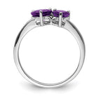 Sterling Silver Rhodium Plated Diamond and Amethyst Heart Ring