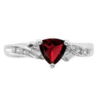 Sterling Silver Rhodium Plated Diamond and Garnet Heart Ring