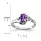 Sterling Silver Rhodium Plated Diamond and Amethyst Oval Ring