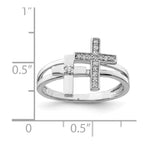 Sterling Silver Rhodium Plated Diamond Crosses Ring