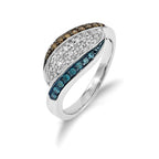 Sterling Silver White, Champagne & Blue Diamond Antiqued Ring