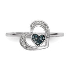 Sterling Silver Blue and White Diamond Heart Ring