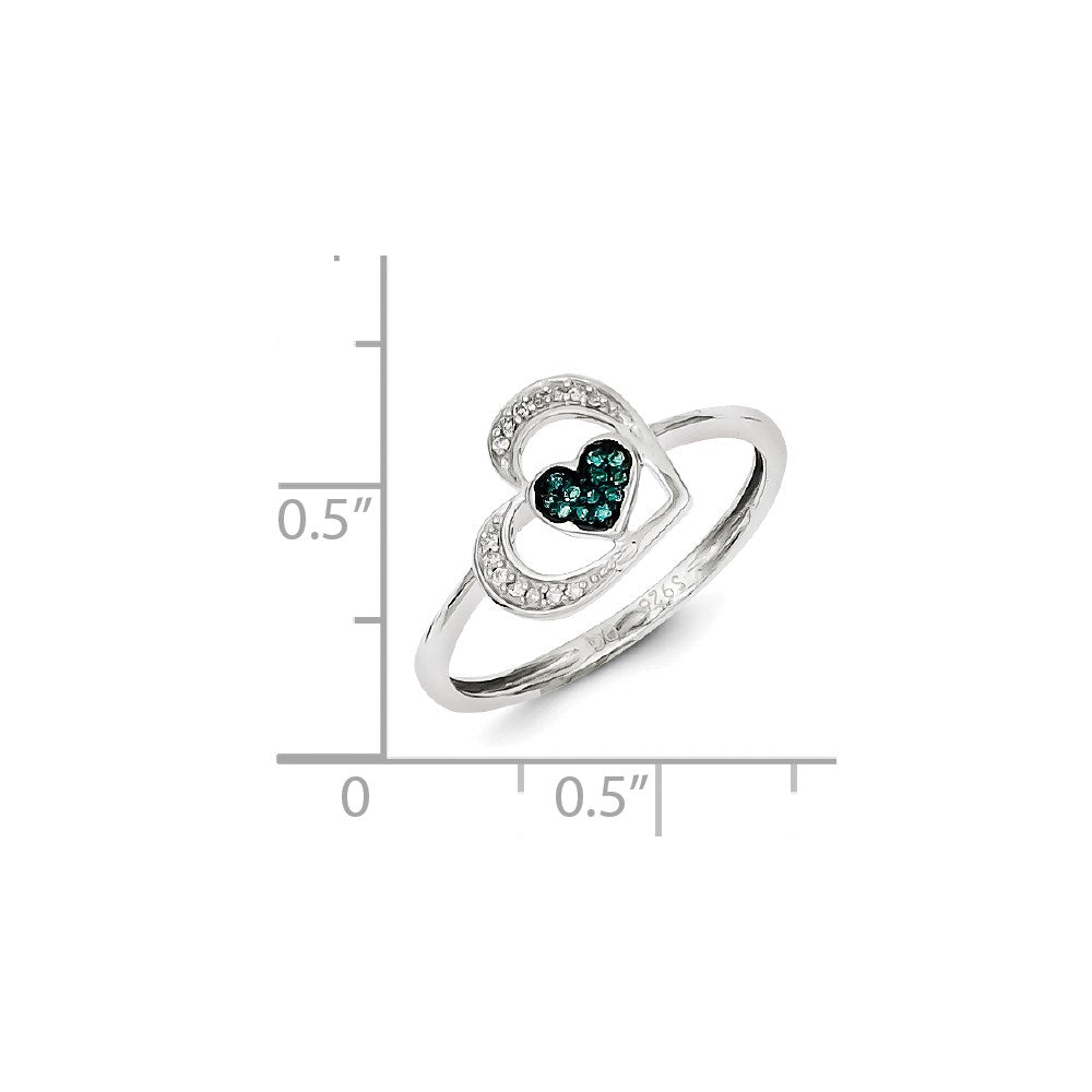 Sterling Silver Blue and White Diamond Heart Ring