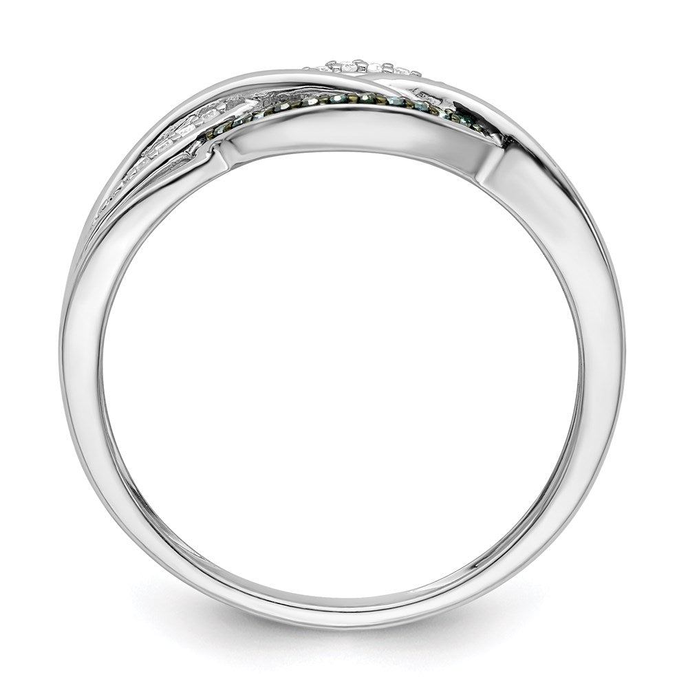 Sterling Silver Rhod Plated Blue and White Diamond Ring