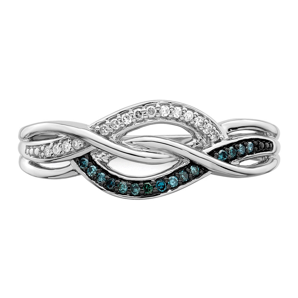 Sterling Silver Rhod Plated Blue and White Diamond Ring