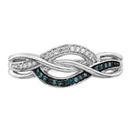 Sterling Silver Rhod Plated Blue and White Diamond Ring