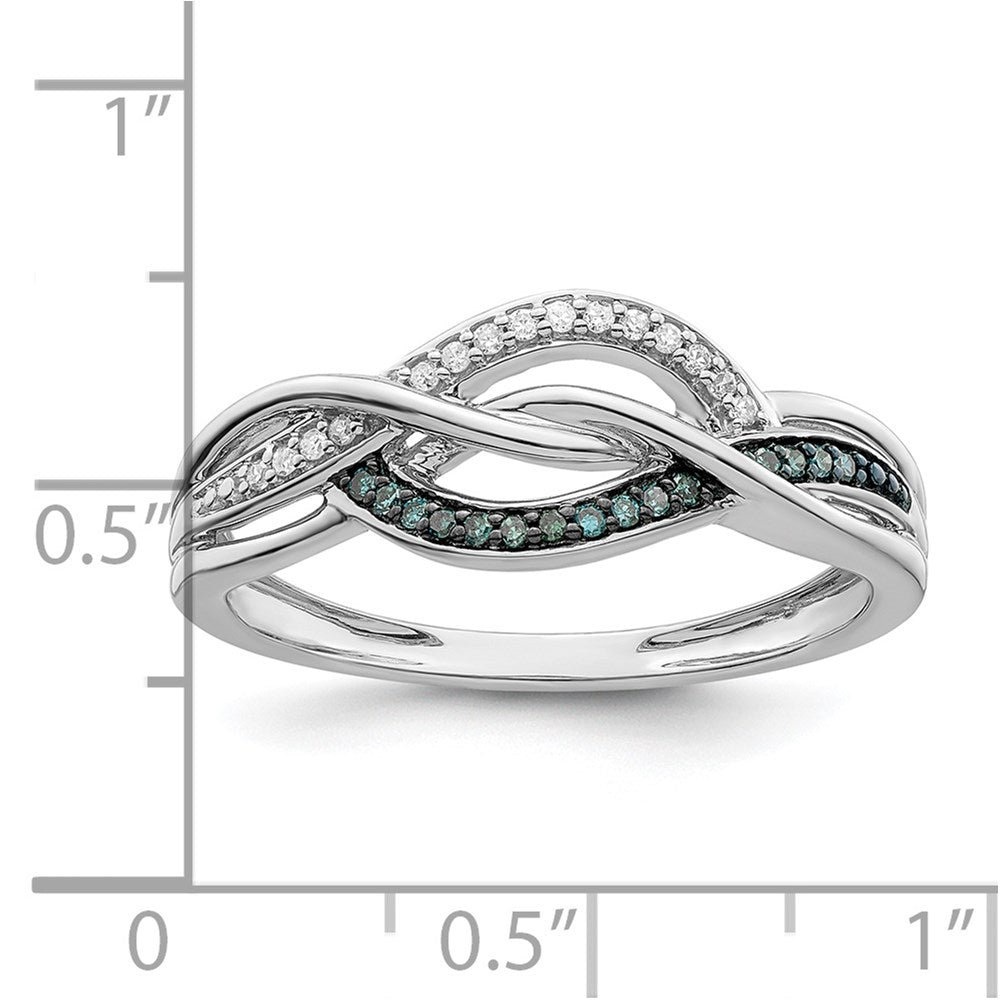 Sterling Silver Rhod Plated Blue and White Diamond Ring