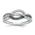 Sterling Silver Rhod Plated Blue and White Diamond Ring
