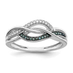 Sterling Silver Rhod Plated Blue and White Diamond Ring