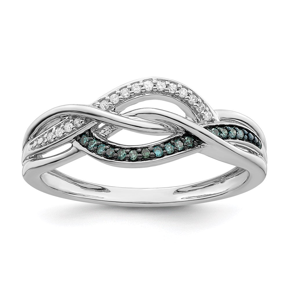 Sterling Silver Rhod Plated Blue and White Diamond Ring