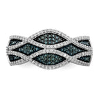 Sterling Silver Rhod Plated Blue and White Diamond Ring