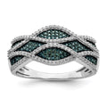 Sterling Silver Rhod Plated Blue and White Diamond Ring