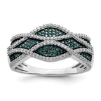 Sterling Silver Rhod Plated Blue and White Diamond Ring