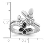 White Night Sterling Silver Rhodium-plated White and Black Diamond Butterfly Ring