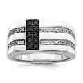 White Night Sterling Silver Rhodium-plated Black and White Diamond Men's Ring