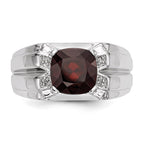 White Night Sterling Silver Rhodium-plated Garnet and Diamond Square Men's Ring