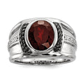 White Night Sterling Silver Black Rhodium-plated Garnet and Diamond Oval Men's Ring