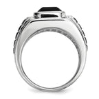White Night Sterling Silver Black Rhodium-plated Diamond and Onyx Square Men's Ring