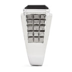 White Night Sterling Silver Black Rhodium-plated Diamond and Onyx Square Men's Ring