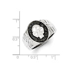 White Night Sterling Silver Rhodium-plated Black Diamond Oval Skull Men's Ring