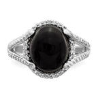 Sterling Silver Rhodium-plated Onyx and Diamond Ring