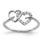 Sterling Silver Rhodium Plated Diamond Double Heart Ring